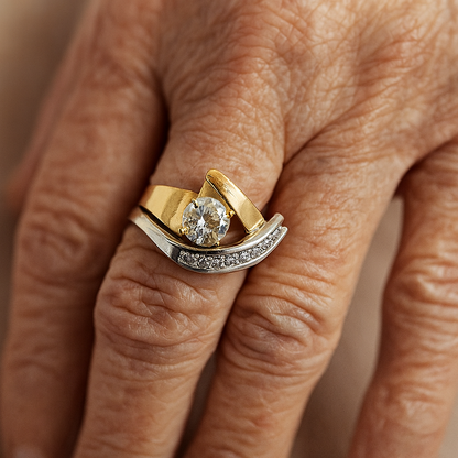 Vintage Irregular Gold & Silver Cubic Zirconia Ring Jula Jewelry