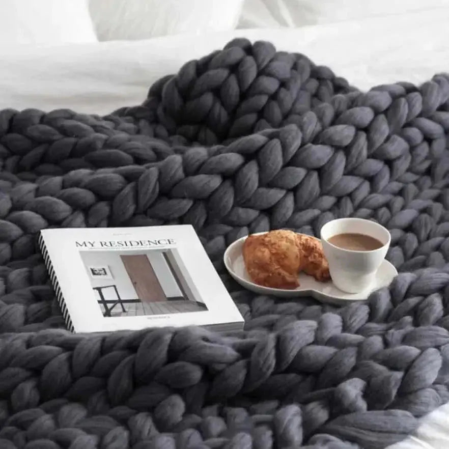 Knitted Merino Wool Throw Blanket Chunky Luxury Home Decor SleepingPillow