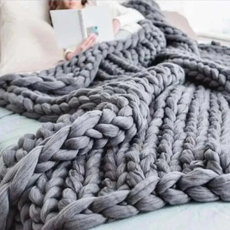 Knitted Merino Wool Throw Blanket Chunky Luxury Home Decor SleepingPillow
