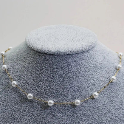 Gold Spaced Pearl Chain Pendant Necklace Jula Jewelry
