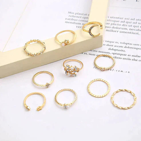10-Pack of Silver and Gold-Plated Bohemian Rings Jula Jewelry