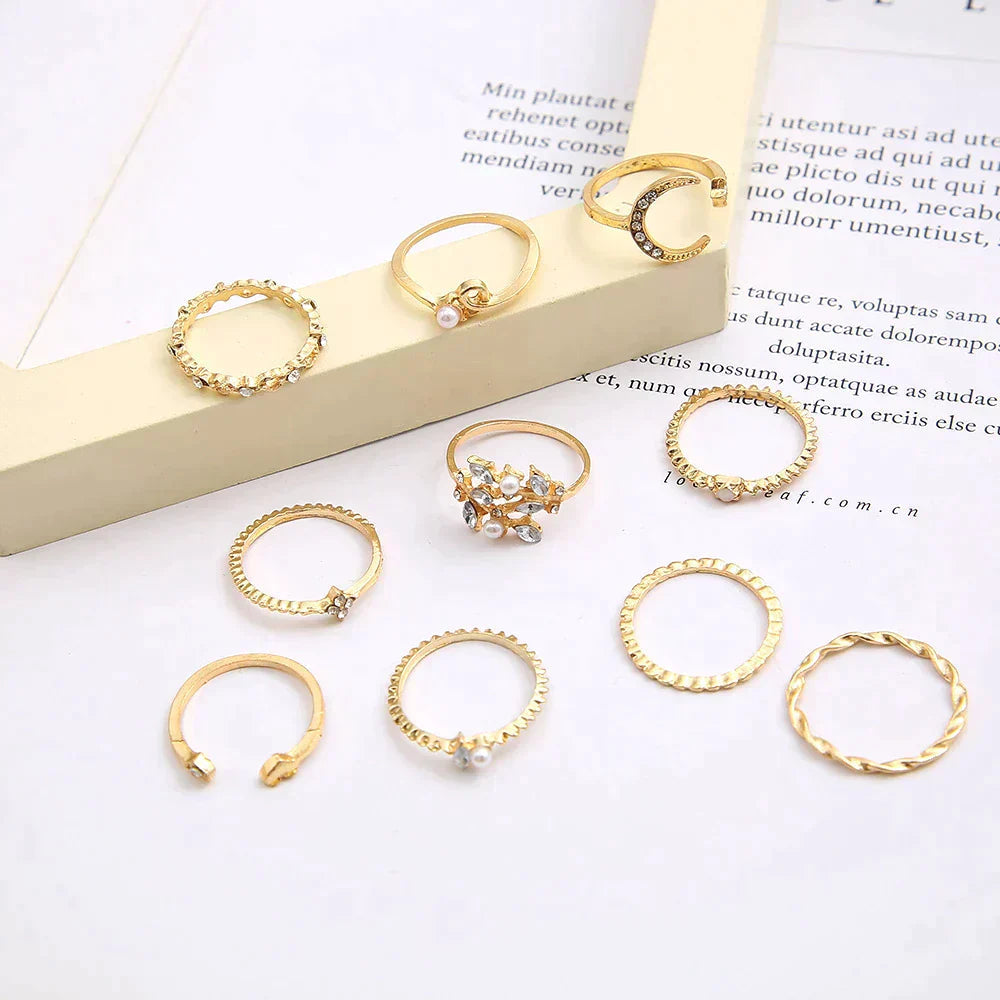 10-Pack of Bohemian Silver and Gold-Plated Rings Jula Jewelry