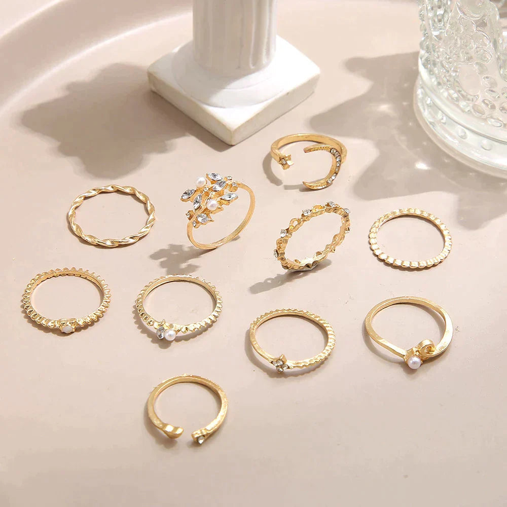 10-Pack of Bohemian Silver and Gold-Plated Rings Jula Jewelry