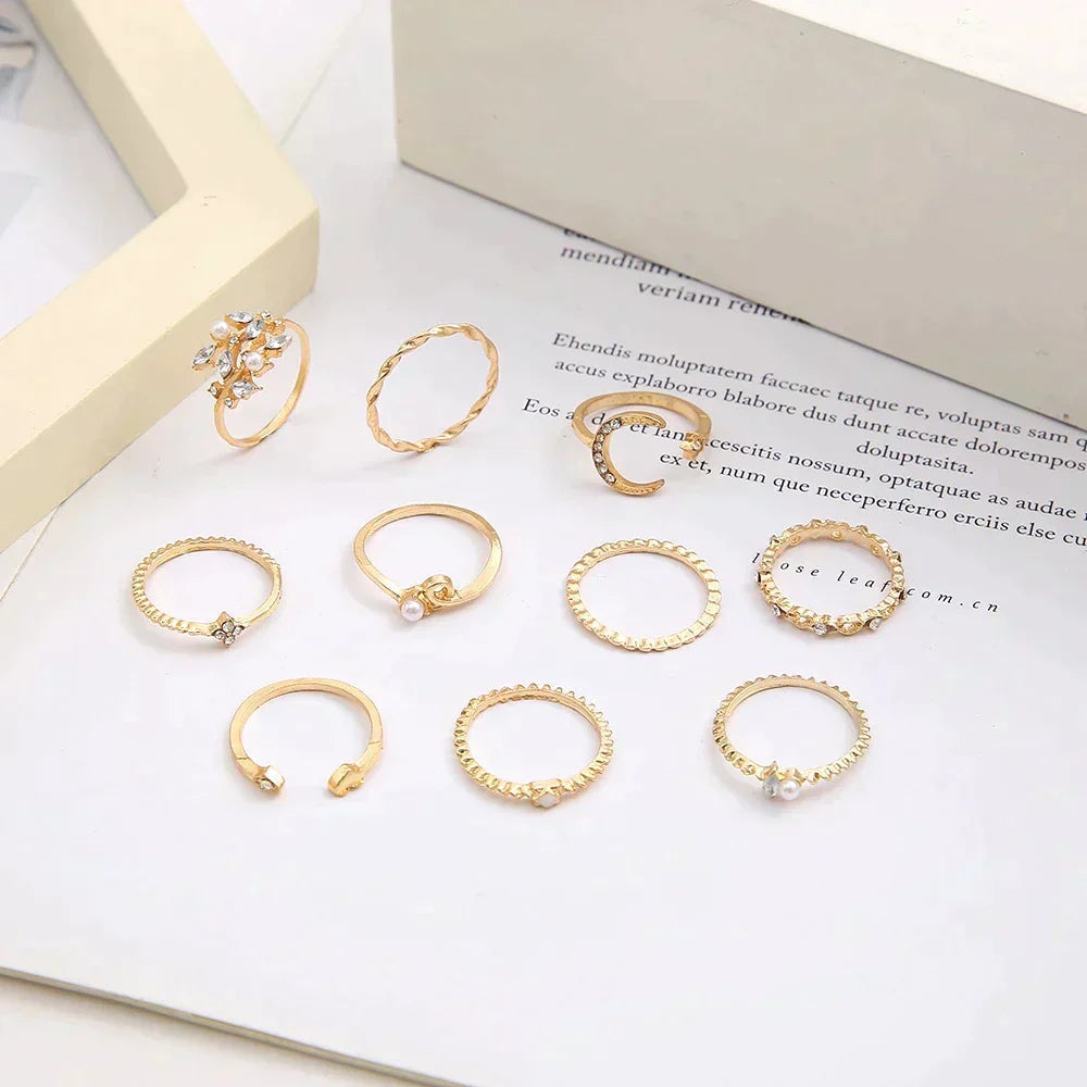 10-Pack of Bohemian Silver and Gold-Plated Rings Jula Jewelry
