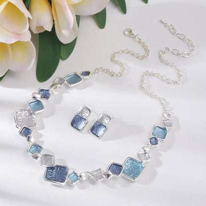 Blue Enamel Geometric Round Necklaces Jula Jewelry