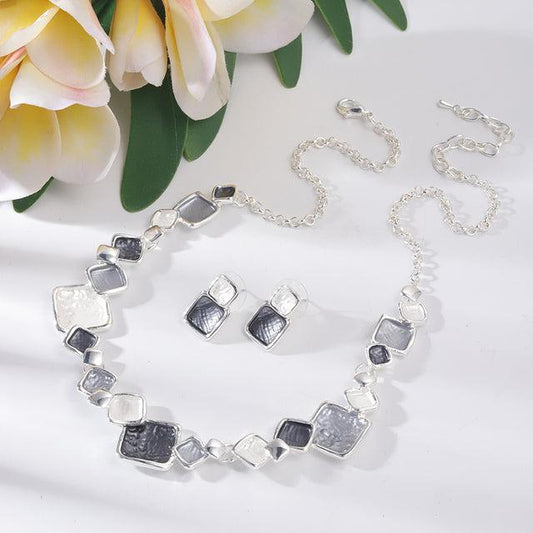 Gray Enamel Round Necklaces with Geometric Design Jula Jewelry