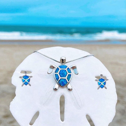 Opal and Silver Sea Turtle Jewelry Set: Necklace + Earrings Jula Jewelry