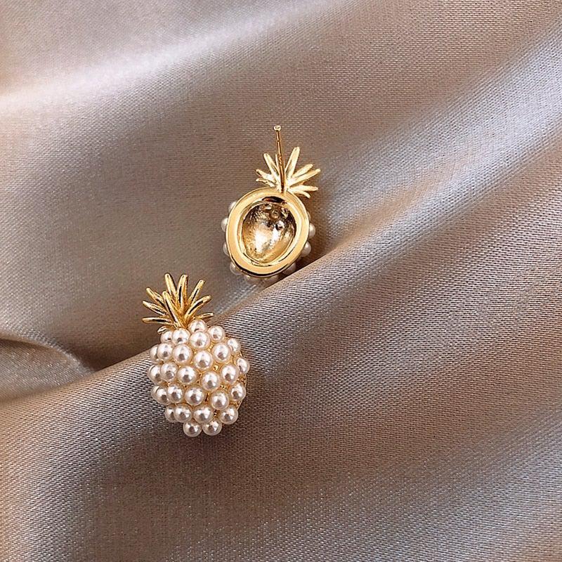 Tropical Pineapple and Pearl-Adorned Earrings Jula Jewelry