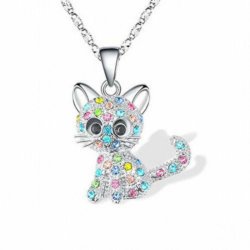 Silver Kitten Pendant with Colored Zirconia Necklace Jula Jewelry