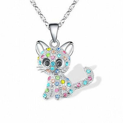 Silver Kitten Pendant with Colored Zirconia Necklace Jula Jewelry