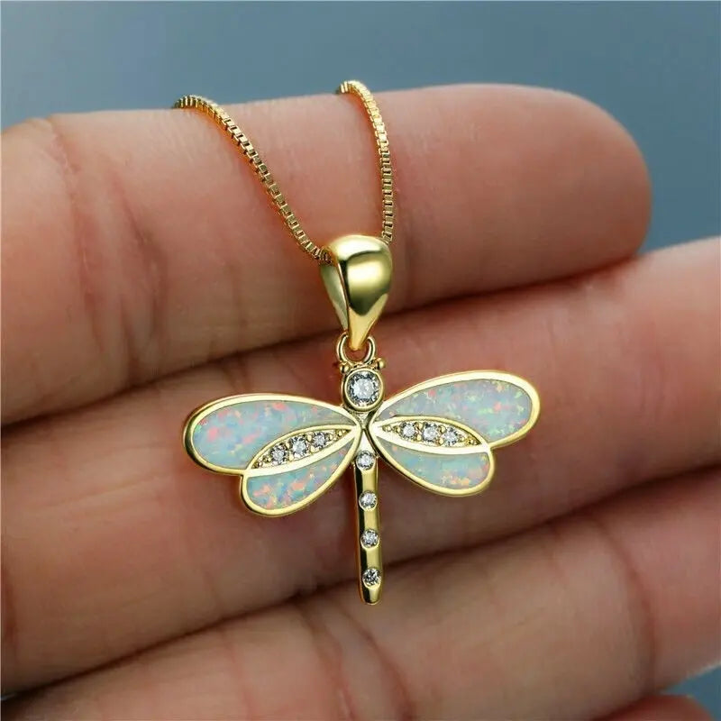 Gold Dragonfly Necklace with Opal Jula Jewelry