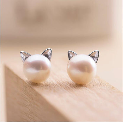 Kitten Earrings with Cultured Pearls and Sterling Silver Jula Jewelry