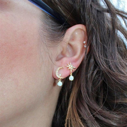 Offer: Gold and Opal Earrings with Moon and Star Design Jula Jewelry