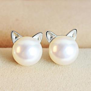 Kitten Earrings with Cultured Pearls and Sterling Silver Jula Jewelry