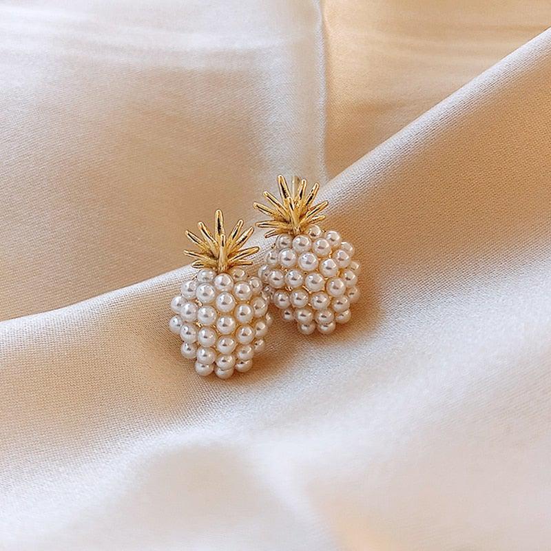 Tropical Pineapple and Pearl-Adorned Earrings Jula Jewelry