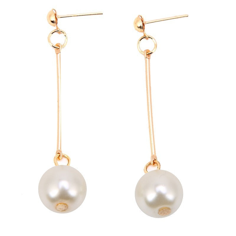 Gold Long Pearl Dangle Earrings Jula Jewelry