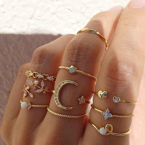 10-Pack of Silver and Gold-Plated Bohemian Rings Jula Jewelry