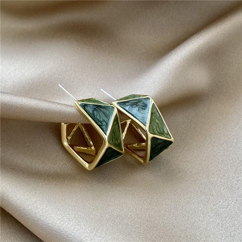 Green Enamel Earrings with Gold Trim Jula Jewelry