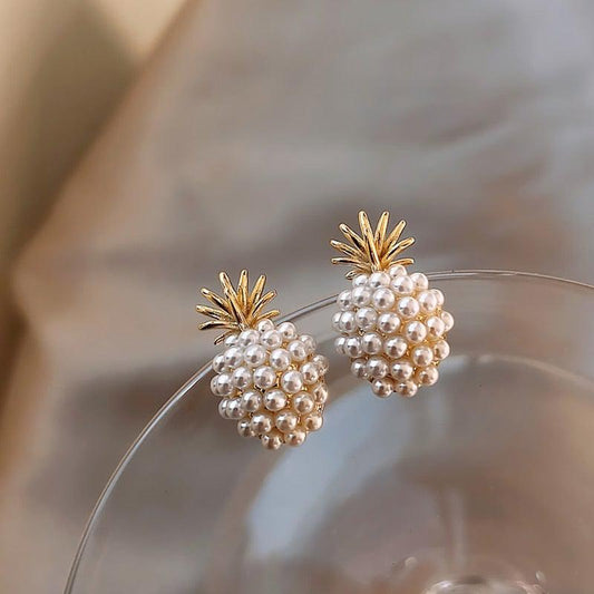 Tropical Pineapple and Pearl-Adorned Earrings Jula Jewelry