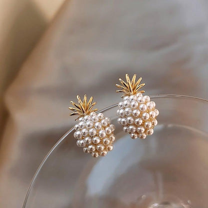Tropical Pineapple and Pearl-Adorned Earrings Jula Jewelry