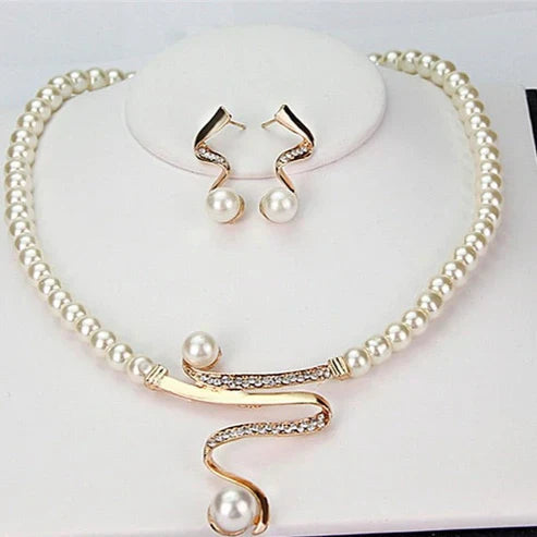 Natural Pearl Jewelry Set (Necklace + Earrings) Jula Jewelry