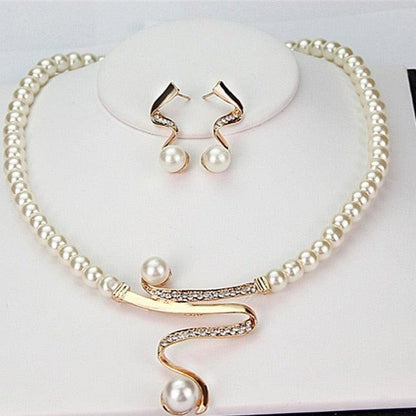 Natural Pearl Jewelry Set (Necklace + Earrings) Jula Jewelry