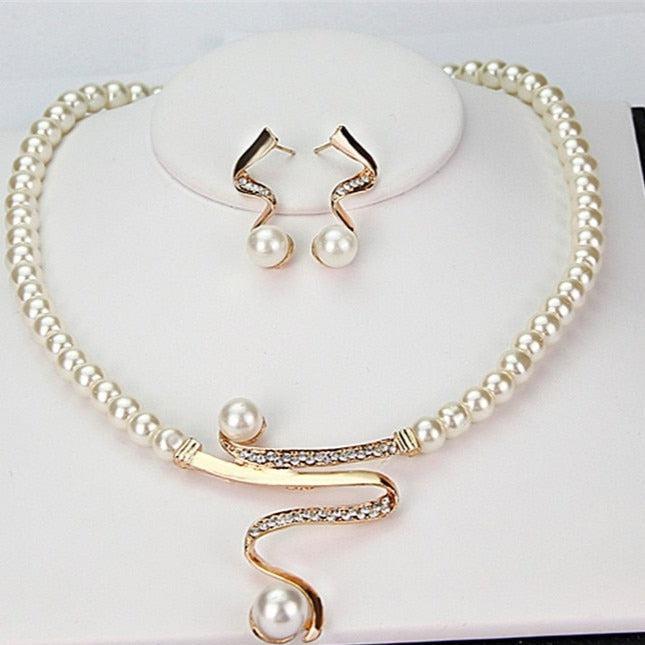 Natural Pearl Jewelry Set (Necklace + Earrings) Jula Jewelry