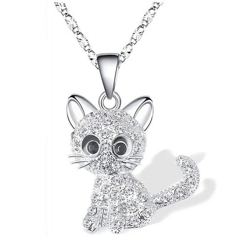 Silver Kitten Pendant with Colored Zirconia Necklace Jula Jewelry