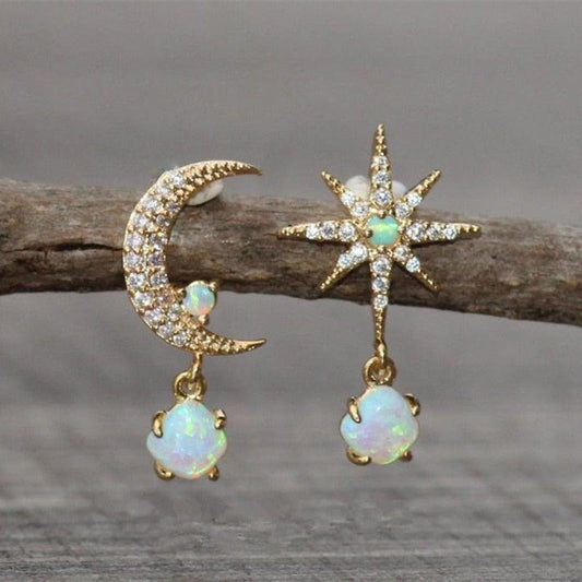 Offer: Gold and Opal Earrings with Moon and Star Design Jula Jewelry
