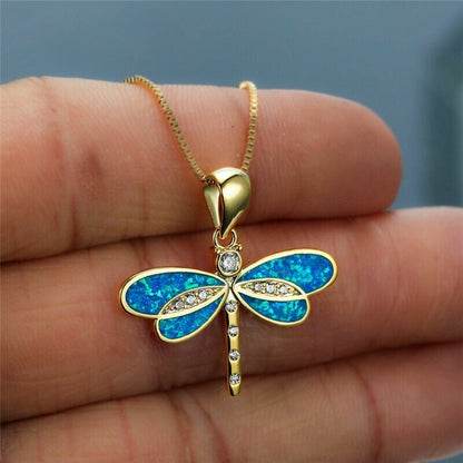 Gold Dragonfly Necklace with Opal Jula Jewelry