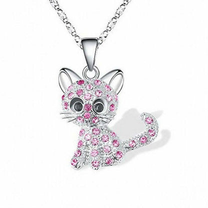 Silver Kitten Pendant with Colored Zirconia Necklace Jula Jewelry