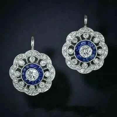 Vintage Mandala Blue Zircon Earrings Jula Jewelry