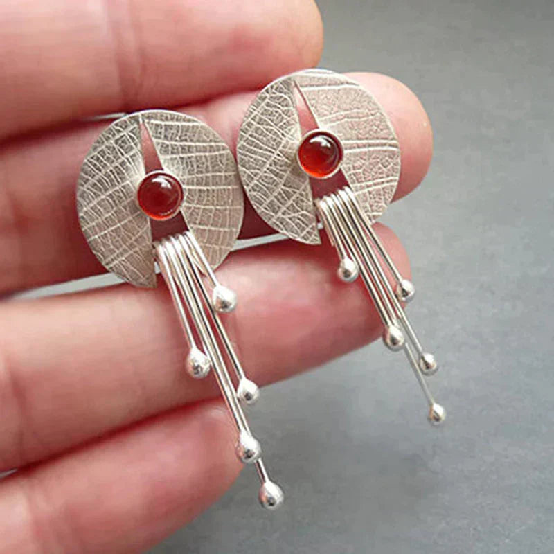 Red Hollow Stone Dangle Earrings Jula Jewelry