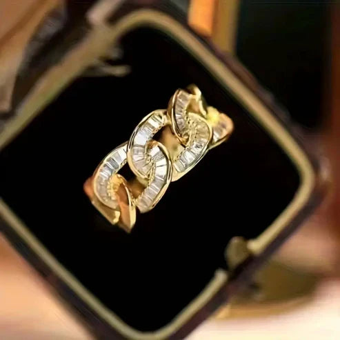 Crystal Gold Ring with Chain Jula Jewelry