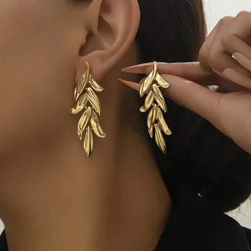 Golden Leaf Drop Earrings Jula Jewelry