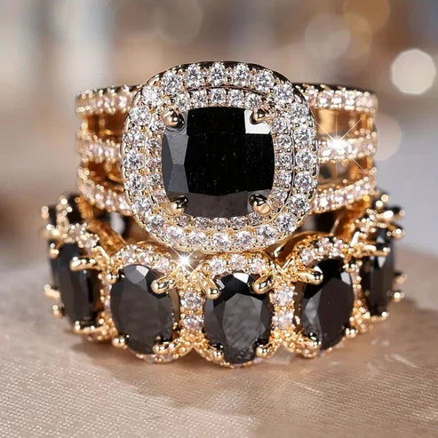 Black Zirconia Gold Ring Collection Jula Jewelry
