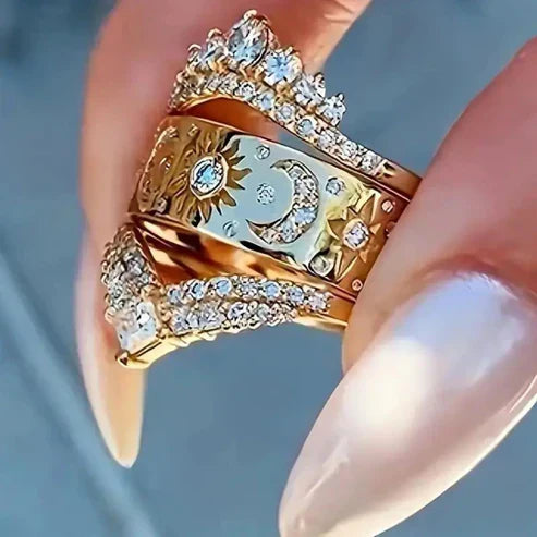 Golden Radiant Sun & Moon Ring Jula Jewelry
