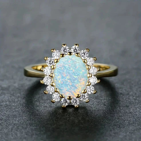 Rounded Opal Zirconia Gold Band Jula Jewelry