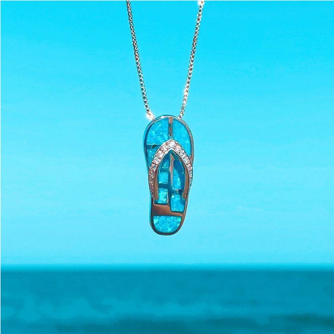 Opal and Silver Flip-Flop Pendant Necklace Jula Jewelry