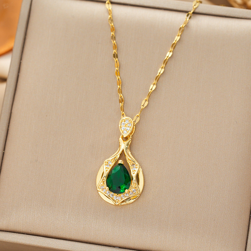 Gold Emerald Teardrop Pendant Chain Necklace Jula Jewelry