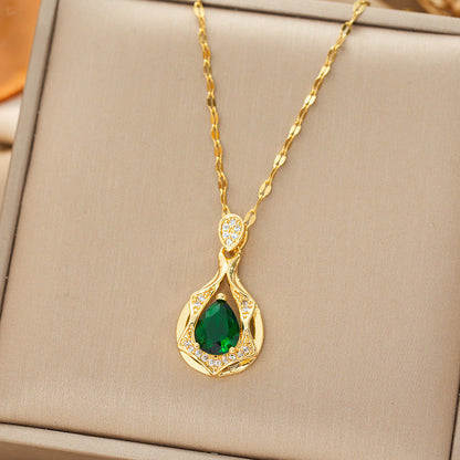 Gold Emerald Teardrop Pendant Chain Necklace Jula Jewelry