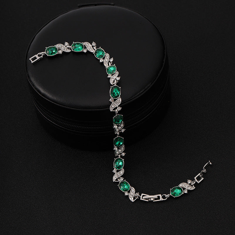 Silver Emerald Vintage Chain Bracelet Jula Jewelry