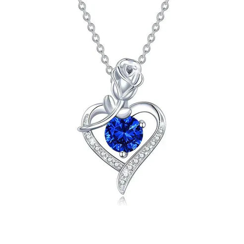 Sapphire Rose Heart Pendant Necklace Jula Jewelry