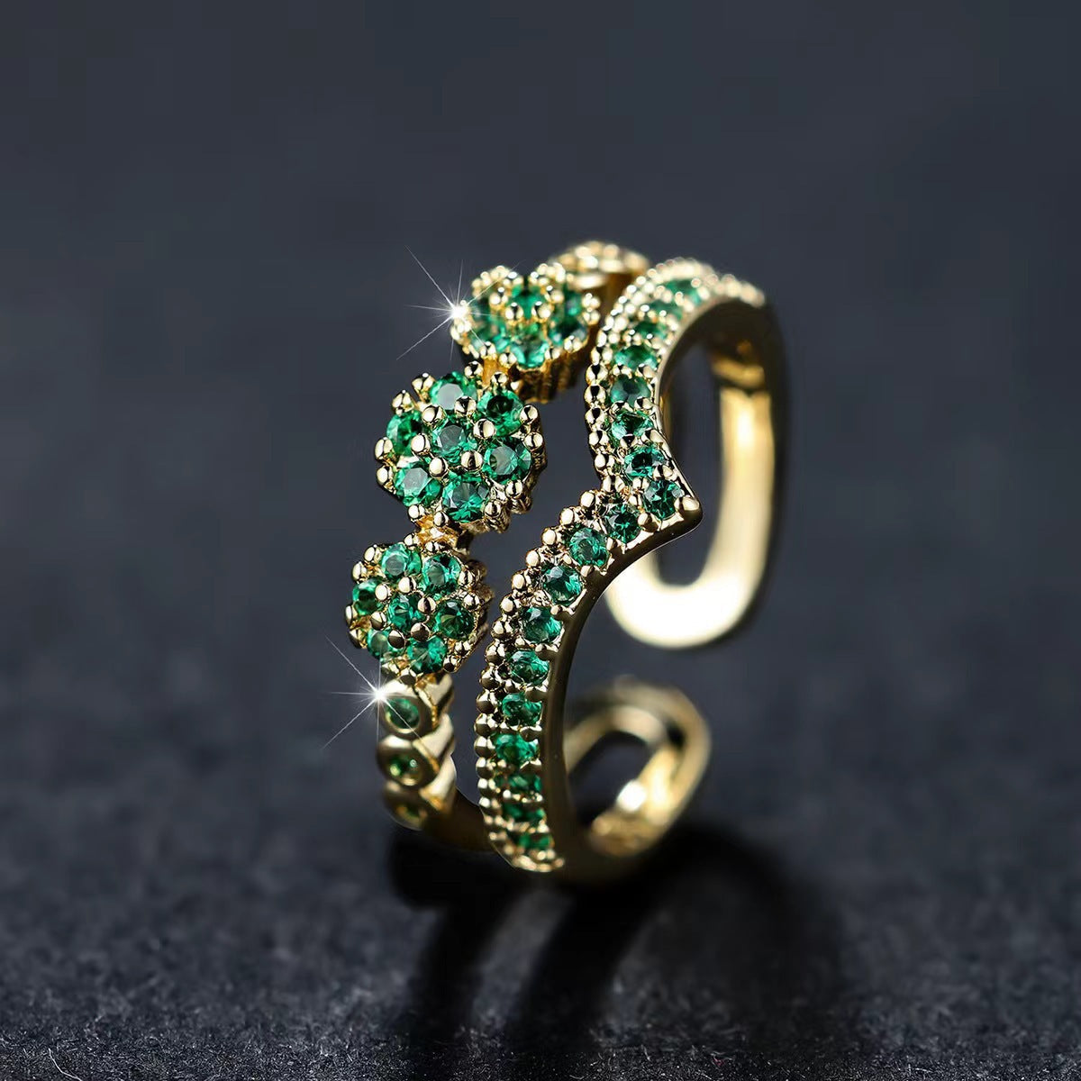 Emerald Gold Cluster Ring Jula Jewelry
