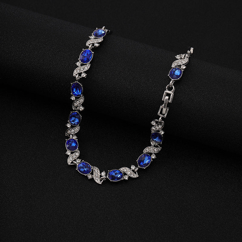 Silver Sapphire Flower Chain Bracelet Jula Jewelry