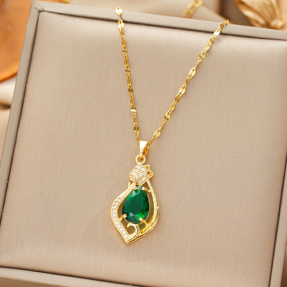 Gold Emerald Teardrop Pendant Chain Necklace Jula Jewelry