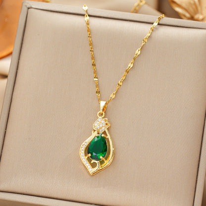 Gold Emerald Teardrop Pendant Chain Necklace Jula Jewelry