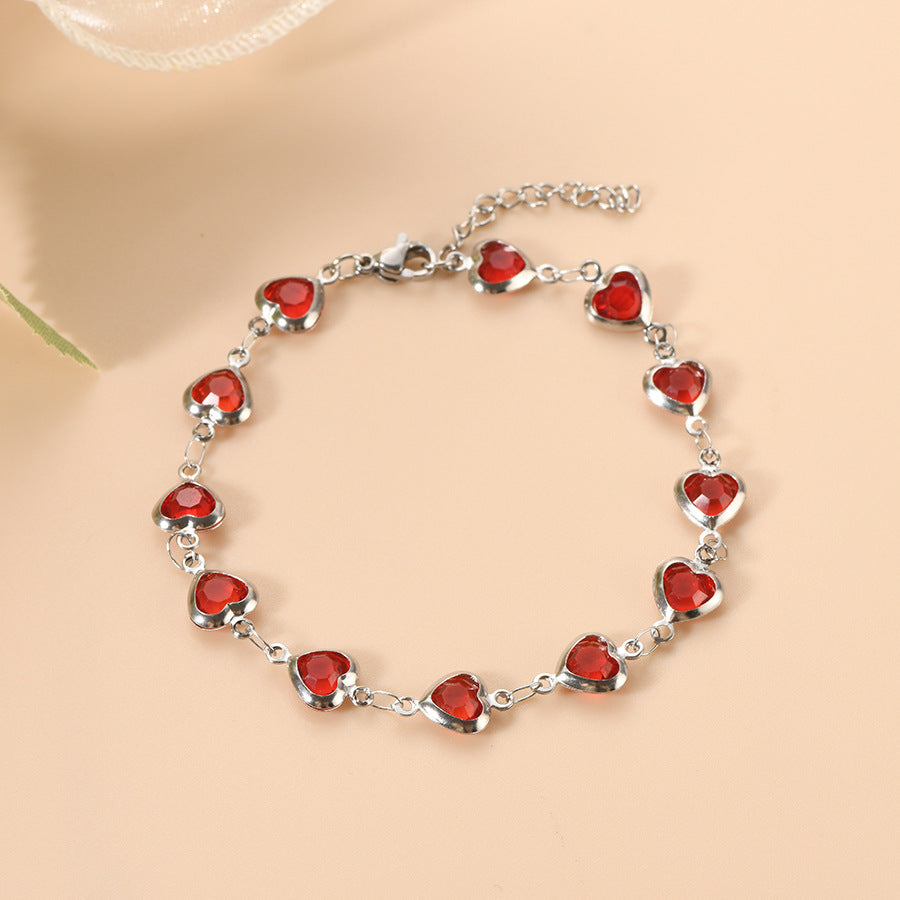 Silver Ruby Heart Link Bracelet Jula Jewelry