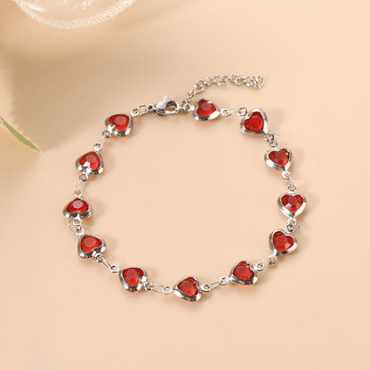 Silver Ruby Heart Link Bracelet Jula Jewelry