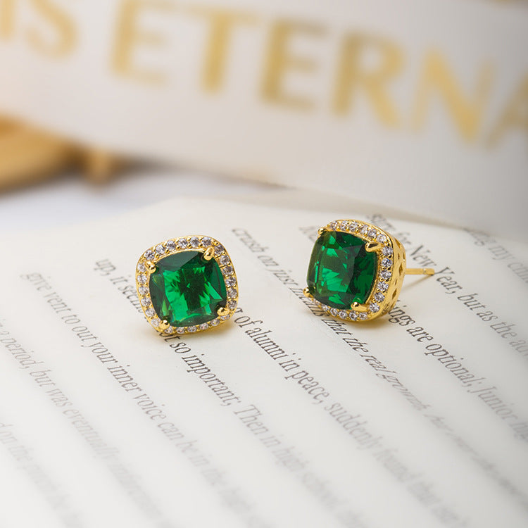 Golden Emerald Halo Stud Earrings Jula Jewelry